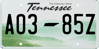 TN license plate A0385Z