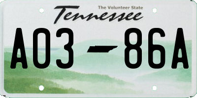 TN license plate A0386A