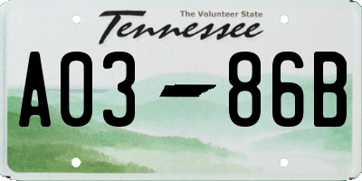 TN license plate A0386B