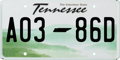 TN license plate A0386D