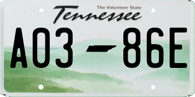 TN license plate A0386E