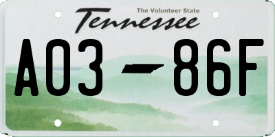 TN license plate A0386F