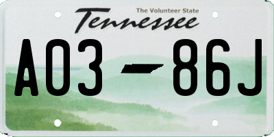 TN license plate A0386J