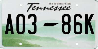 TN license plate A0386K