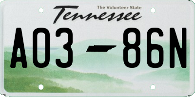 TN license plate A0386N
