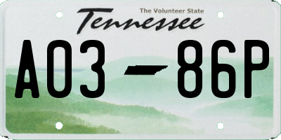 TN license plate A0386P