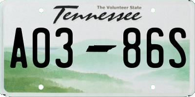 TN license plate A0386S