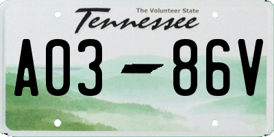 TN license plate A0386V