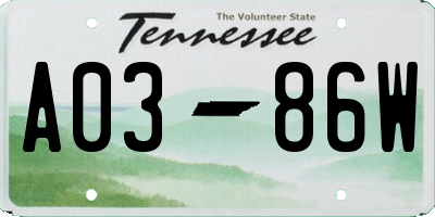 TN license plate A0386W