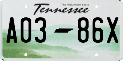 TN license plate A0386X