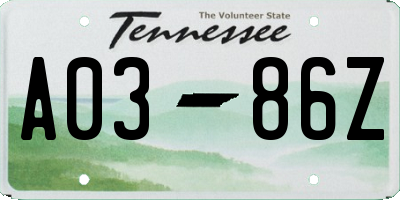 TN license plate A0386Z