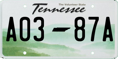 TN license plate A0387A