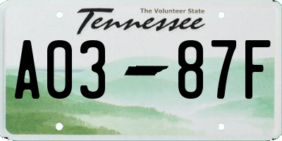 TN license plate A0387F