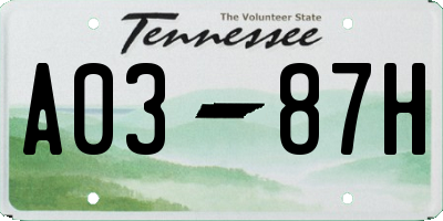 TN license plate A0387H