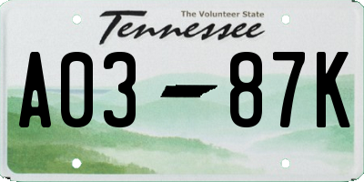 TN license plate A0387K