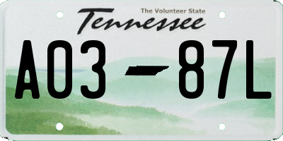 TN license plate A0387L