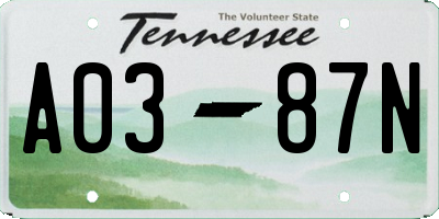 TN license plate A0387N