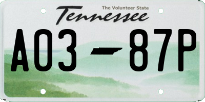 TN license plate A0387P