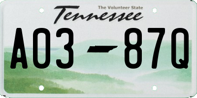TN license plate A0387Q