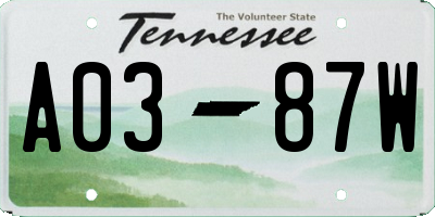 TN license plate A0387W