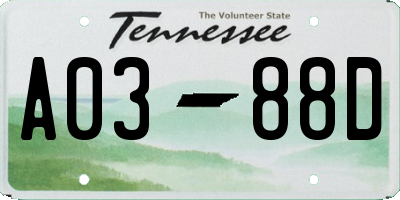 TN license plate A0388D