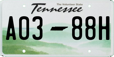 TN license plate A0388H