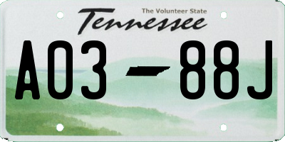 TN license plate A0388J
