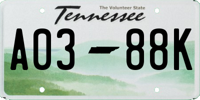 TN license plate A0388K