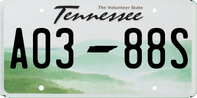 TN license plate A0388S