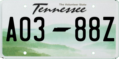 TN license plate A0388Z
