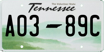 TN license plate A0389C