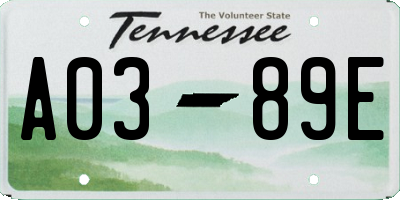 TN license plate A0389E