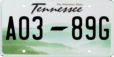 TN license plate A0389G