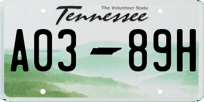 TN license plate A0389H