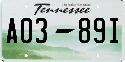 TN license plate A0389I