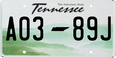 TN license plate A0389J