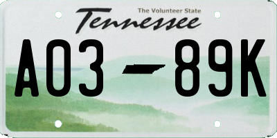 TN license plate A0389K