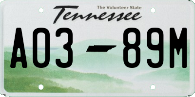 TN license plate A0389M