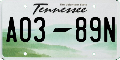 TN license plate A0389N