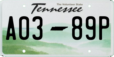 TN license plate A0389P
