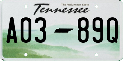 TN license plate A0389Q