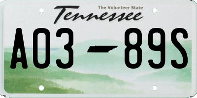 TN license plate A0389S