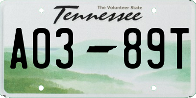 TN license plate A0389T