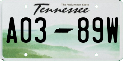 TN license plate A0389W