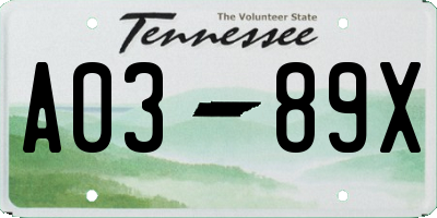 TN license plate A0389X