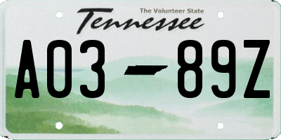 TN license plate A0389Z