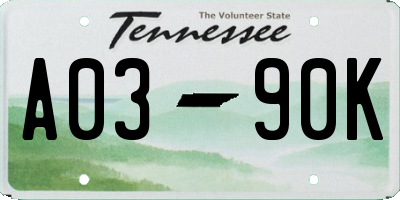 TN license plate A0390K