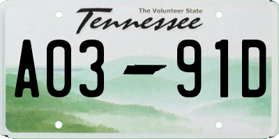 TN license plate A0391D