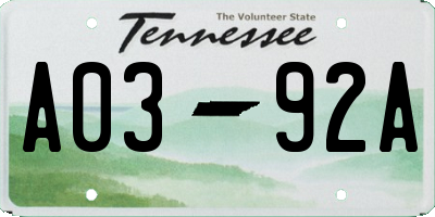 TN license plate A0392A