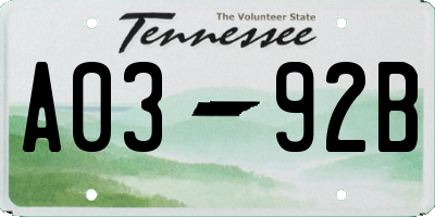 TN license plate A0392B